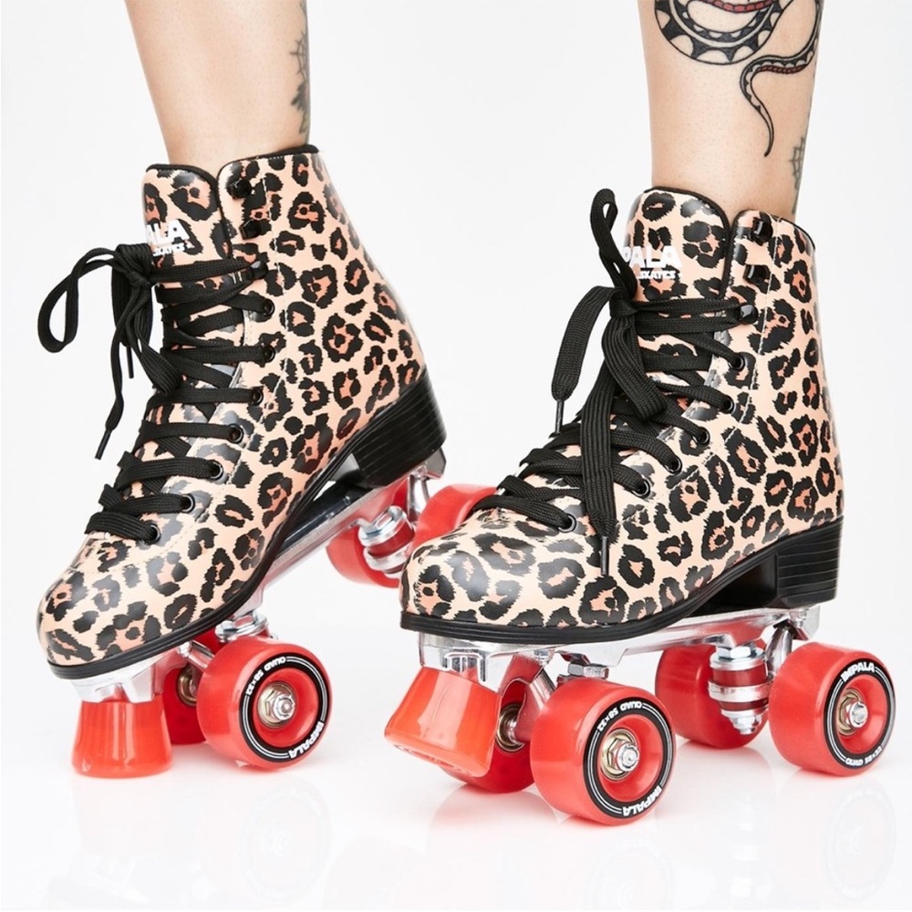 Impala Rollerskates Leopard Print Ankle Boots with Red Wheels